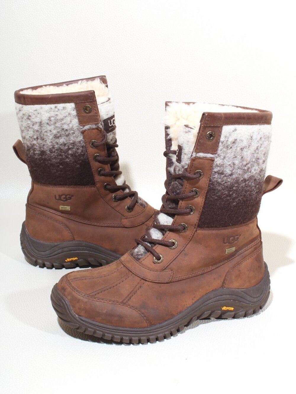 Womens UGG Adirondack II Waterproof Brown Shearling Lined Leather Boots Size 7